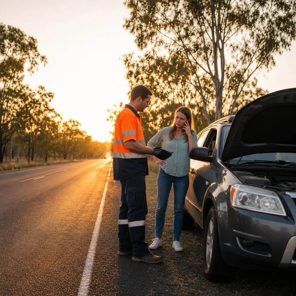 The Roadside Guy, fast roadside help across Logan and Brisbane Southside Mobile roadside assistance technician helping a stranded motorist in Logan, QLD
